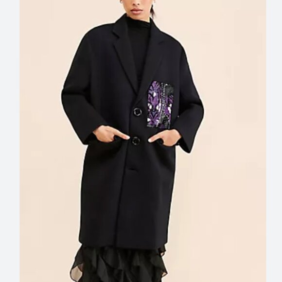 Anthropologie Dhruv Kapoor Sequin Patch Overcoat Large Black size XS - Picture 1 of 7